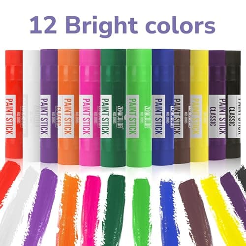 Zenacolor Tempera Paint Sticks - 12 Colors Kids Paints - Non-Toxic Washable Paint Sticks for Kids - Mess Free Quick Drying Art Supplies for Toddlers