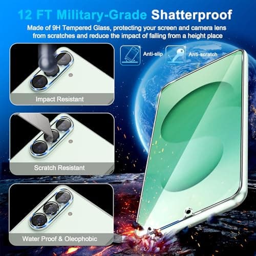 firtstnow 3 Pack for Samsung Galaxy S25 Screen Protector Tempered Glass + 3 Pack Camera Lens Protector, Military Grade Shatterproof, 9H Hardness, Fingerprint Unlock, Case Friendly 6.2 Inch — view 4