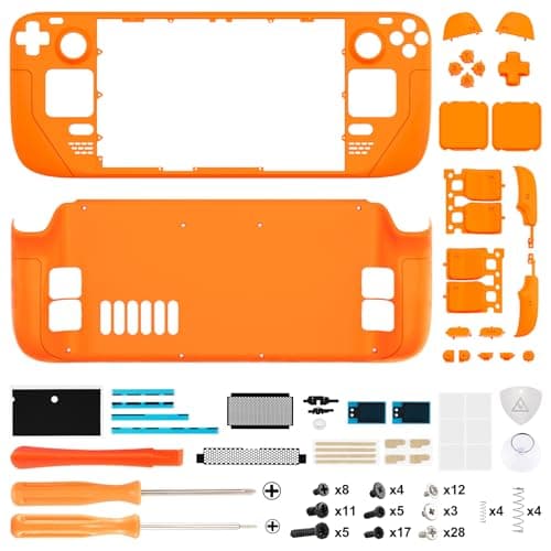 eXtremeRate Orange Custom Faceplate Back Plate Shell for Steam Deck, Handheld Console Replacement Housing Case, DIY Full Set Shell with Buttons for Steam Deck LCD Console - Console Without