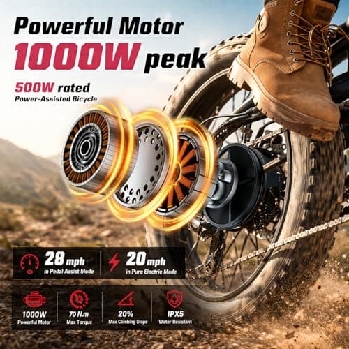 Windone E2 Electric Bike for Adults - 1000W Peak 20" Fat Tire Electric Dirt Ebike, Up to 45KM/H, 75KM Range, 48V 13Ah Removable Battery, Moped Style All-Terrain E Bike for Commuting & Off-Road
