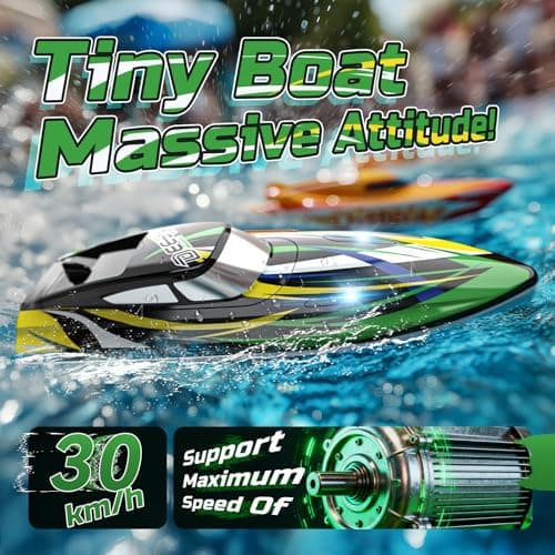 DEERC Fast RC Boat with LED Lights, 30+KM/H, High Speed Remote Control Racing Boat, Self-Righting, 2 Batteries, 24+ Mins, 2.4GHz Pool & Lake Toys for Kids & Adults