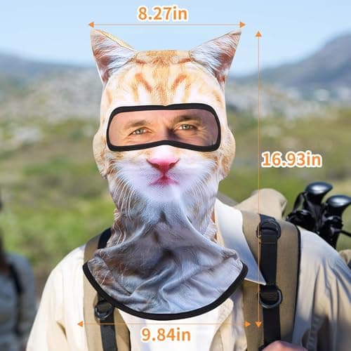 Ski Mask, 3D Cat Ski Mask Balaclava Sheisty Face Men Women, Cat Mask with Ears, Cute Full Face Shiesty Mask Animal Ski UV Sun Protection Face Mask for Outdoor Hiking Riding Ski Raves Party Yellow