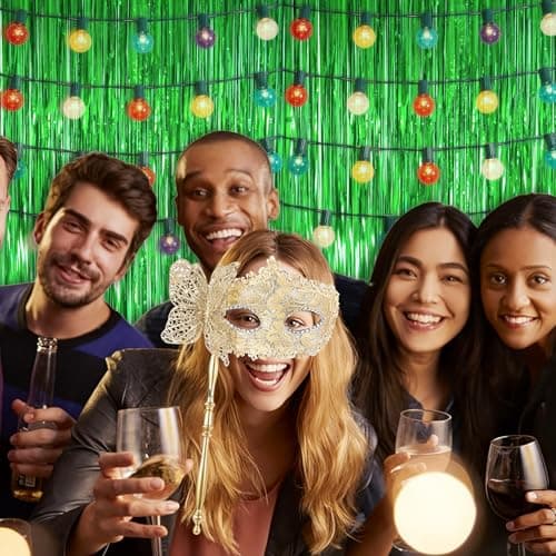 5 Pack 3.28ft x 6.56ft Green Tinsel Foil Fringe Curtains, Photo Booth Backdrop Football Party Decorations for Birthday Wedding Baby Shower Graduation st Patricks Day New Years — view 4