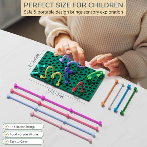 Sensory Activity Board for Kids Boys Girls, Fidget Toys for Stress Anxiety Autistic ADHD, Calm Down Travel Airplane Essentials Toys for 3+ Year Old, Portable Travel Storage Box & 14 Strings — view 5