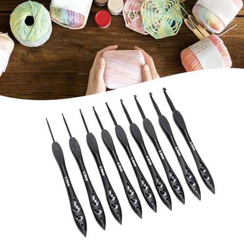 WQAPVHBG 9Pcs Crochet Hooks Set, 2.0-6.0mm Ergonomic Crochet Hook Set, Multipurpose Crochet Knitting Hooks with Hollow Design for Making Blankets, Hats, Scarves, 6.3in, Black — view 4