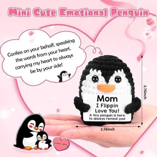 Birthday Gifts for Mom, Handmade Penguin Crochet Gifts for Mom and Mother in Law, Funny I Love You Gift for Her, Mothers Day Gift