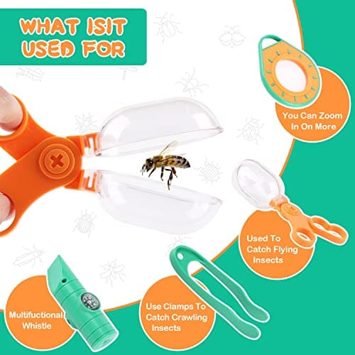 Bug Catcher Kit, Bug Catching Set with Whistle Magnifying Glass, Bug Habitat with Magnified Viewer, 8 Information Cards etc., Outdoor Explorer Outdoor