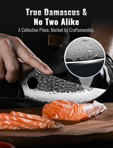 Emojoy Damascus Chef Knife, 67-Layer Damascus Steel Kitchen Knife with Black Hammered Finish, Japanese Knives for Home, Outdoor Cooking, BBQ, Include Gift Box, 6.3 Inch — view 2