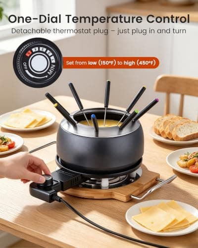 Saenchue 2-in-1 Electric Fondue Pot & Indoor Grill Set, 1200W Nonstick Griddle with Detachable Thermostat, 2.8L Nonstick Fondue Pot for Cheese Chocolate Broth, 8 Forks & Lid Included, for Family Party — view 2