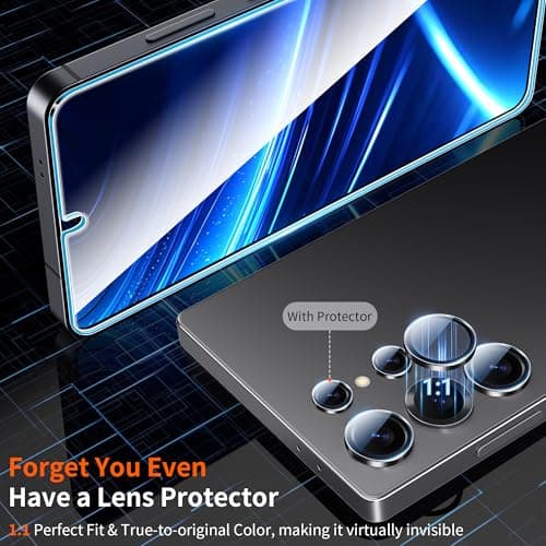 firtstnow 3 Pack for Samsung Galaxy S25 Ultra Screen Protector Tempered Glass + 1 Pack Camera Lens Protector, Military Grade Shatterproof, 9H Hardness, Fingerprint Unlock,Case Friendly 6.9 Inch — view 5