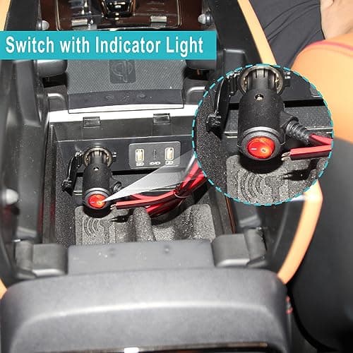 12Volt Replacement Cigarette Lighter Male Plug with On Off Switch - 1FT 12V Fused 15amp Cigarette Male Plug with 16gauge Leads, 12V DC Car Plug Replacement for Car Cooler,Cb Radio, Air Compressor — view 3