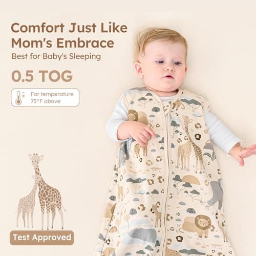 Unnivoll Baby Sleep Sack 18-24 Months 100% Cotton Lightweight 0.5 TOG Wearable Blanket Baby Sleep Bag with 2-Way Zipper for Infant Toddler Apricot Elephant — view 4