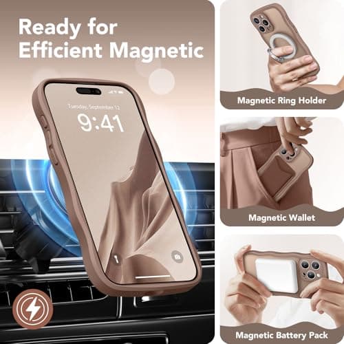 CAPRARO Cute for iPhone 15 Pro Max Case, Compatible with MagSafe, [Curly Wave Edge] [Full Camera Protection] [14 FT Drop Protection] Magnetic Phone Case for 15 Pro Max 6.7 Inch, Brown — view 2