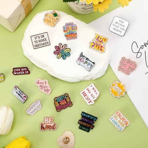 SANNIX 60 Pack Motivational Enamel Pins for Backpack Hats Inspirational Lapel Pins Brooches for Backpack Hat Jewelry Accessories Inspirational Gifts for Men Women — view 2