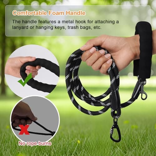 Long Leash for Dog Training 6FT/ 10FT/ 15FT/ 30FT/ 50FT/ 100FT, Reflective Nylon Rope Lead with Comfortable Padded Handle for Large Medium Small Dogs Walking, Playing, Camping — view 3