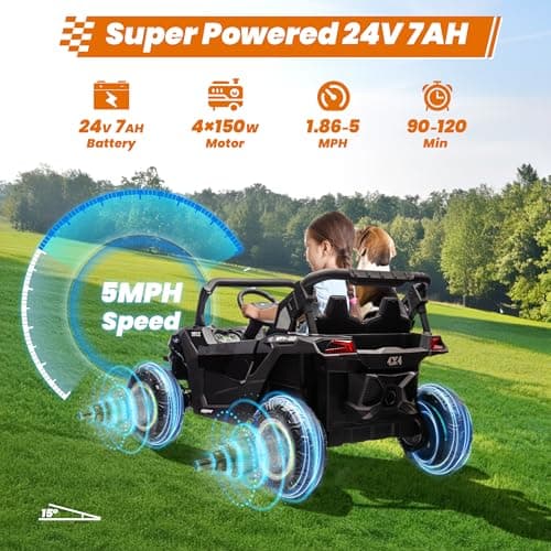 ANRLI 24V Ride on Car 2 Seater Ride on Toys for Big Kids 4WD 4X200W Off-Road Powerful UTV Ride on Truck Electric Vehicle Birthday Gift for Boys & Girls Ages 3-8, Black