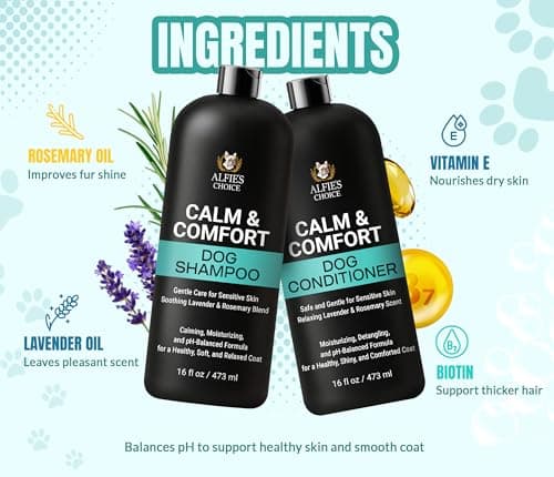 ALFIE'S CHOICE Dog Shampoo for Dry Itchy Skin | Calm & Comfort Shampoo and Conditioner Set | 16 fl oz Each | Lavender, Rosemary & Vitamin E | for Sensitive Skin & All Breeds — view 2