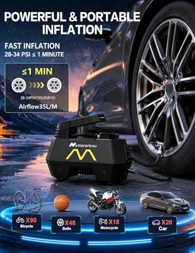 Tire Inflator Portable Air Compressor, 9.8Ft Cord-12V DC-Powered Air Pump for Car Tires, Car Accessories-Auto Fast Pump with Digital Pressure Gauge, LED Light for Car, Motorcycle Bicycle Ball Balloons
