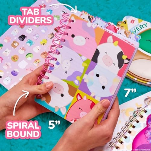 Original Squishmallows Tab Journal, 5 Tabs, Spiral Bound, Journals for Teens, Squishmallows Birthday Gift, Kids Journaling Kit, Stationery Set for Girls, Sketch Journal, Diary