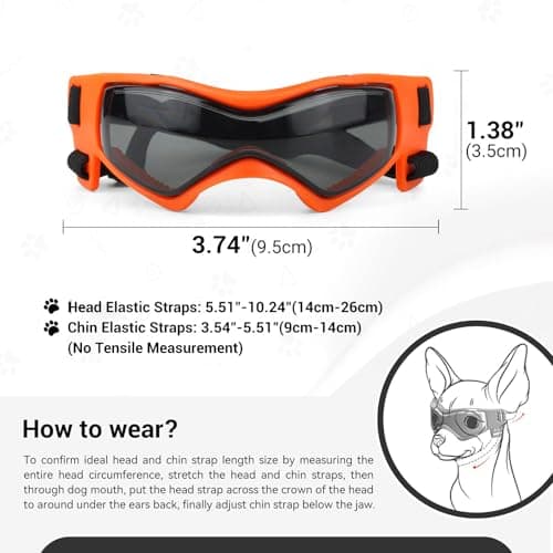 PETLESO Dog Goggles Small Breed, XS Dog Sunglasses Chihuahua Glasses Anti-UV Eyes Protection for XSmall Pets Tiny Dogs Cats, Orange XS — view 4