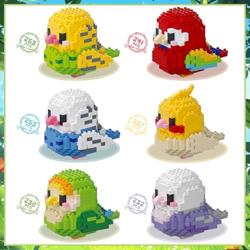 LULUFUN Bird Building Blocks Set, Parrot Mini Building Bricks Kit Educational Toy for Birthday Party Favors,Decoration for Home and Office,Gift for Adults and Children (Set A of 6)