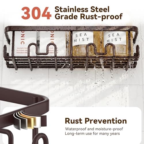 YASONIC Shower Caddy Adhesive, 100% Rustproof Shower Organizer with Soap and Toothbrush Holder, Large Capacity Shower Shelves for Inside Shower, No Drill Shower Storage for Home (5 Pack Bronze) — view 4