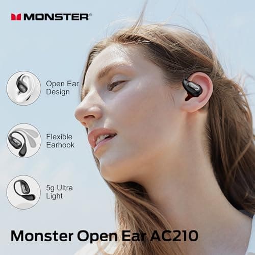 Monster Open Ear AC210 Headphones, Bluetooth 5.4 Earphones Stereo Sound, Wireless Headphones 30 Hours Playback,for Gift,Back