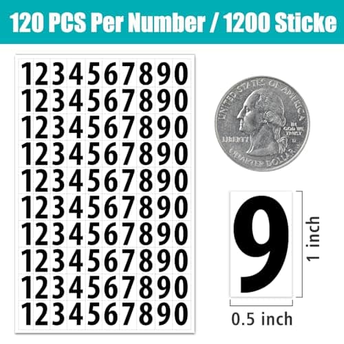 1200 Pcs Number Labes, 1" x 0.5" Waterproof Mailbox Number Stickers, Consecutive Numbers 0-9, Self-Adhesive and Residue-Free, Ideal for Mailboxes, Storage Boxes, Organizers, Cabinets and More — view 2
