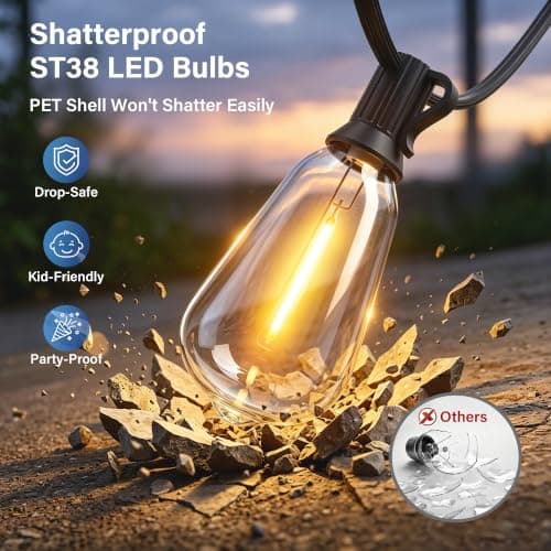 Guhope 54 FT Outdoor String Lights with Remote, Dimmable ST38 Edison LED Patio Lights, 3 Lighting Modes & 3 Timer, IP45 Waterproof String Lights for Outside Backyard Garden Porch Party Decor — view 2