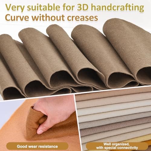 XSEINO 13 Rolls 8"x35" 1.4mm Thick Soft Felt Fabric Sheet 13 Assorted Light Brown Series Colors Felt Pack for DIY Craft Sewing Squares Nonwoven Patchwork — view 3