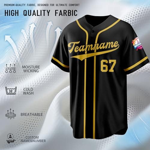 VAGTOFKQ Custom Baseball Jersey Personalized Stitched/Printed Number Name Logo Softball Shirts for Men Women Youth Kids Black Gold