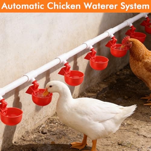 MEKOTRIN 46PCS Automatic Chicken Waterer System, DIY Poultry Pipe Water Feeder Set, Include 8 Water Cups, Coop Automatic Clean Waterer, Suitable for Chicken Duck Quail Pigeon