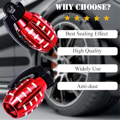 MEAJOO 4 PCS Tire Valve Stem Caps, Aluminium Alloy Tire Valve Stem Covers Universal for Cars, Trucks, SUV, Motorcycles, Bike and Bicycles (Red) — view 5