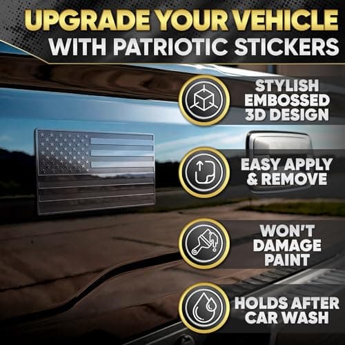 3D Embossed Aluminum Black American Flag Decal for Car – 1 Pair 5"x3" | Brushed Metal Stripes, Matte Black | UV-Proof, Rust-Free US Flag Stickers | Patriotic Decals for Truck, SUV, Motorcycle, Laptop — view 3