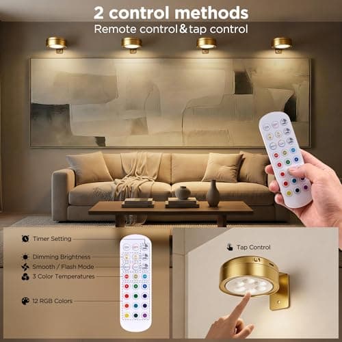 4-Pack Picture Lights for Wall, Rechargeable Cordless Remote Poster Lights, Dimmable Painting Lights with 3 CCT & 12 RGB, Magnetic LED Art Display Lights for Dashboard, Bedroom, Living Room, Hallway — view 4