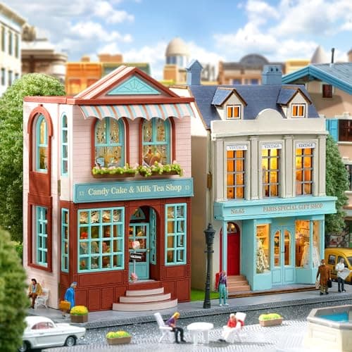 Roroom DIY Miniature and Furniture Dollhouse Kit,Mini 3D Wooden Doll House Craft Model with LED,Creative Room Idea for Valentine's Day Birthday Gift(ManXing Dessert Shop-D013)