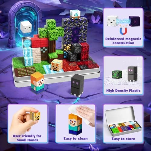 GraceDuck Magnetic Blocks with Iron Box, Obsidian Nether Portal 45 PCS Travel Magnetic Building Blocks, STEM Educational Building Set Construction Toys for Kids Ages 3+, Building Toys — view 3