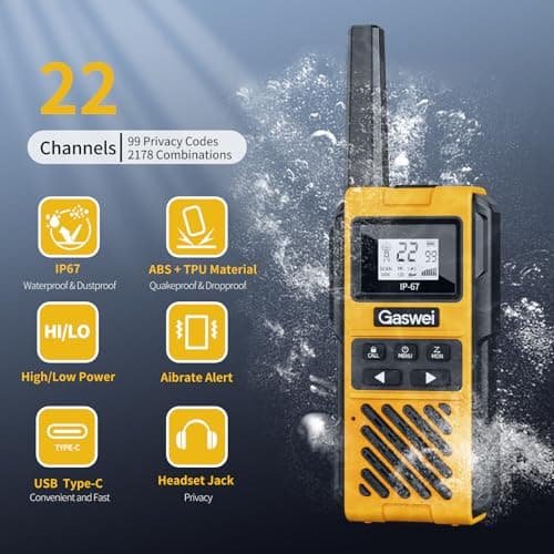 Gaswei G1pro Walkie Talkies Long Range for Adults, Rechargeable Heavy Duty Walkie Talkie with Doulbe PTT, 2 Way Radio, VOX for Farms, Warehouse, Fishing, Camping, Hunting - 4 Pack