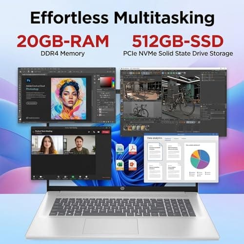 HP 17.3" Touchscreen Business Laptop, AMD Ryzen 5 7430U, 20GB RAM, 512GB SSD, HD+ Anti-Glare, Wi-Fi 6, HDMI, Win 11 Pro, Office 365 for the Web Lifetime, Backlit Keyboard, w/Laptop Bundle, Silver — view 3
