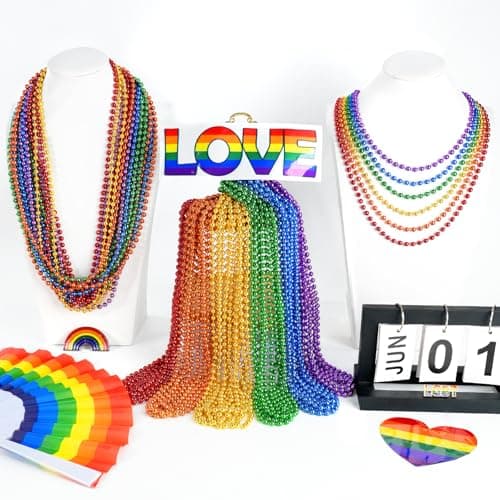 SHAOQINLIN 12 PCS Pride Beads Necklaces, Pride Necklace Accessories, Rainbow Beads Necklaces Bulk, Gay Lesbian Pride Month Parade Throws Pride Party Favors in 6 Colors — view 5