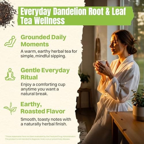 Hiihone Dandelion Root & Leaf Tea Bags 60 Count – Caffeine-Free Dandelion Herbal Tea, Supports Liver Cleanse, Detox & Digestion, Roasted Dandelion Root Tea, Natural Non-GMO