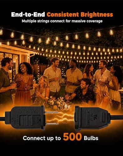 Patifaire Outdoor String Lights 60FT(50+10) Waterproof, 25 LED S14 Shatterproof Edison Bulbs, 2FT Spacing, Extension Cord, Connectable Plug in Hanging Patio Lights for Outside, Backyard, Warm White — view 4