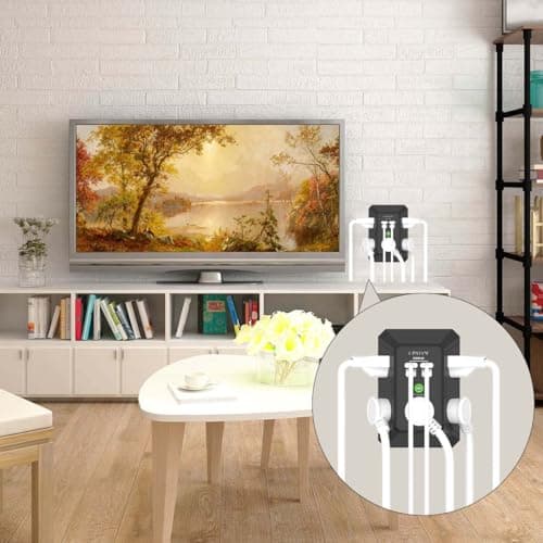 USB Wall Charger, Surge Protector, QINLIANF 5 Outlet Extender with 4 USB Charging Ports(2U2C) 3-Sided 1680J Power Strip Multi Plug Outlets Wall Adapter Spaced for Home Travel Office,Black — view 2