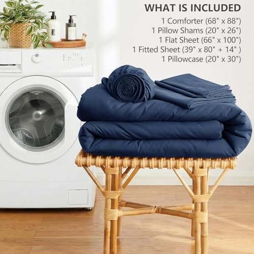 HIMEET Twin XL Comforter Sets - 5 Pieces Twin Extra Long Bed in a Bag for College Dorm, All Season Bed Set with Comforter for Girls and Boys, Flat Sheet, Fitted Sheet, Pillowcase & Sham, Navy Blue — view 5