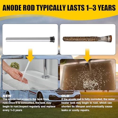 RV Anode Rod for Hot Water Heater, Hot Water Tank Flushing and Cleaning Sediment Kit (Tank Rinser and Stainless Steel Brush) - 9.25”Lx3/4” NPT Thread Magnesium Rod for Suburban,Mor-Flo