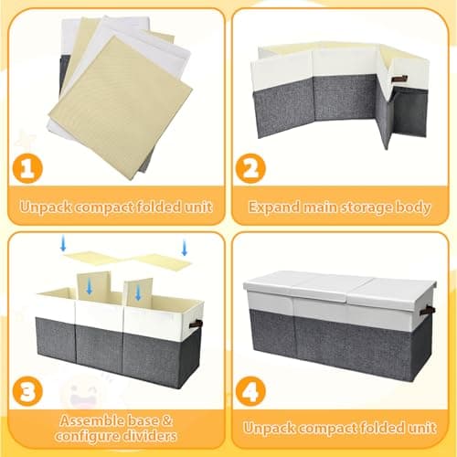 Extra Large Toy Storage Box with Lid, Collapsible Kids Toy Box, Sturdy Toys Storage Chest Bin Organizer Basket with Dividers for Kids, Boys, Girls, Living Room, Bedroom, Nursery, Playroom, 40"x14"x16" — view 4