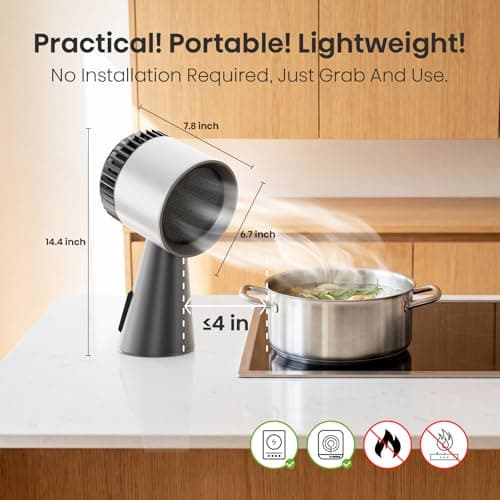 Portable Range Hood, Desktop Portable Kitchen Exhaust Fan, Detachable Aluminum Grease Filter, Large Oil Collection Cup, Low Noise, 3 Speed Portable Exhaust Fan for Cooking, Indoor Hot Pot, and BBQ
