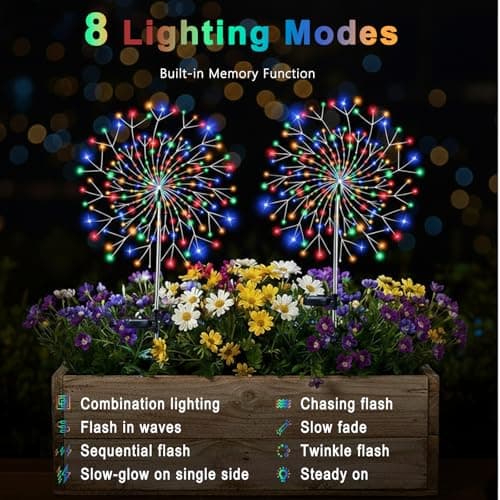 SpaseMaxxx Solar Garden Lights Outdoor, 210 Led & 8 Modes Solar Firework Lights Decorative Waterproof Solar Fairy Fireworks Sparklers Light for Outside Yard Pathway Walkway Balcony Patio Decor,4Pack — view 2