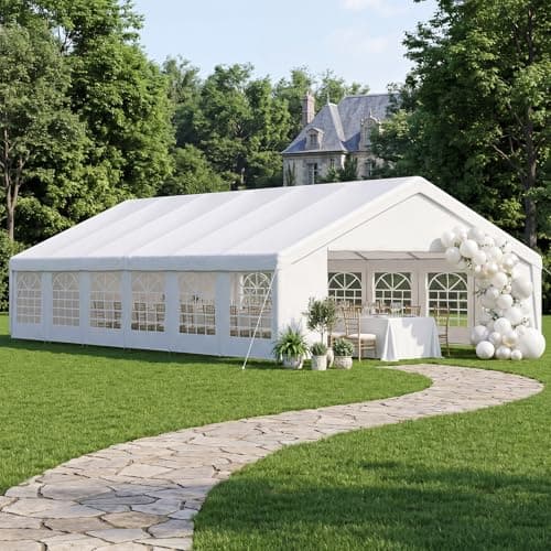 Aoxun 20x40 Party Tent Canopy for Weddings Waterproof Event Tent with Removable Sidewalls &Roll-up Door, Heavy-Duty Steel Frame for Outdoor Weddings, BBQ, Birthday Parties, & Camping,White