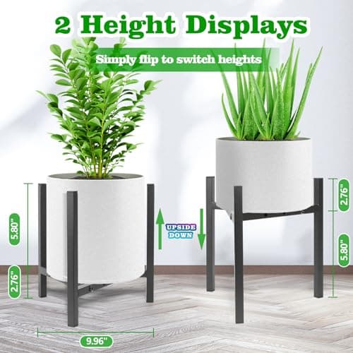 Airpark Plant Stand Indoor Adjustable, Metal Modern Plant Stands, Heavy Duty Stable Plant Pot Flower Holder Indoor Outdoor Corner, Fit 8 9 10 11 12 inch Pots, Black (Pot & Plant Not Included) — view 2